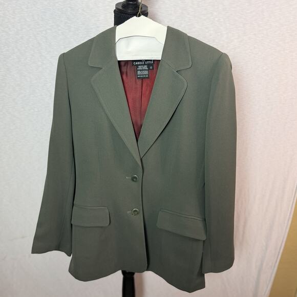 Carole Little Olive Green Blazer Dress Set Women’s 8 Two Piece Career Suit - Picture 1 of 5